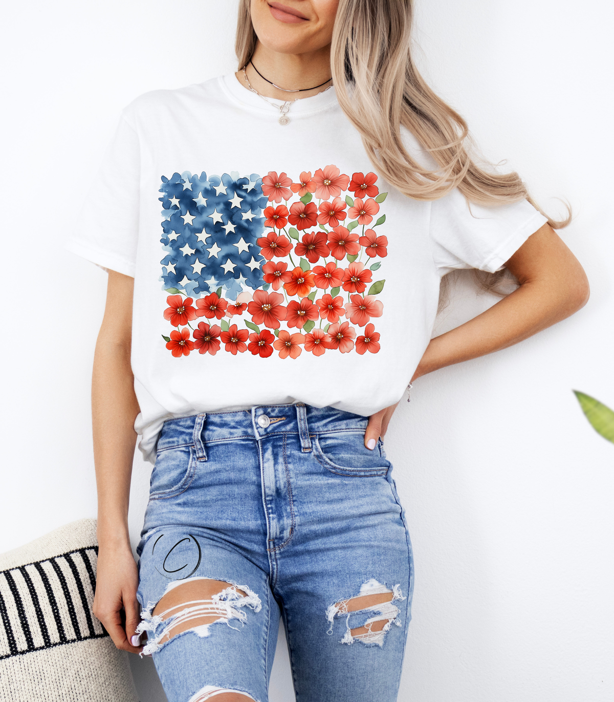 Floral Brushstroke American Flag Graphic Tee