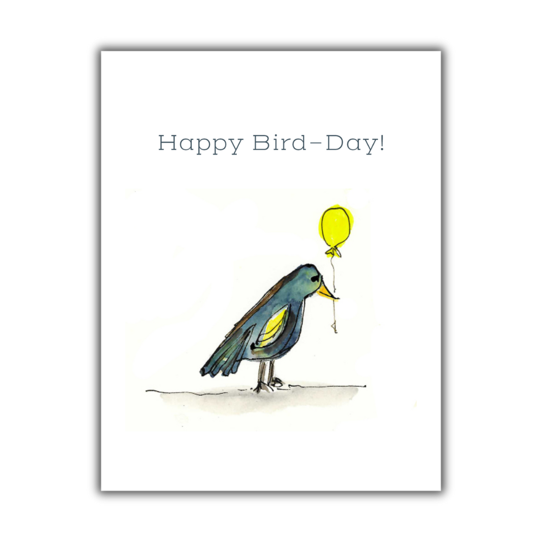 Happy Bird-Day Birthday Card with Balloon