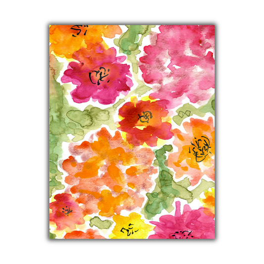 Watercolor Garden Note Card in Pink and Orange