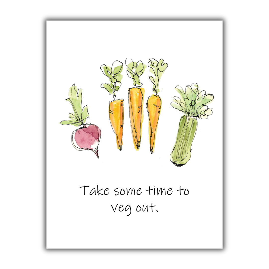 Veg Out Greeting Card with Watercolor Art