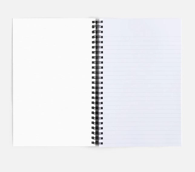 a spiral notebook on a white background