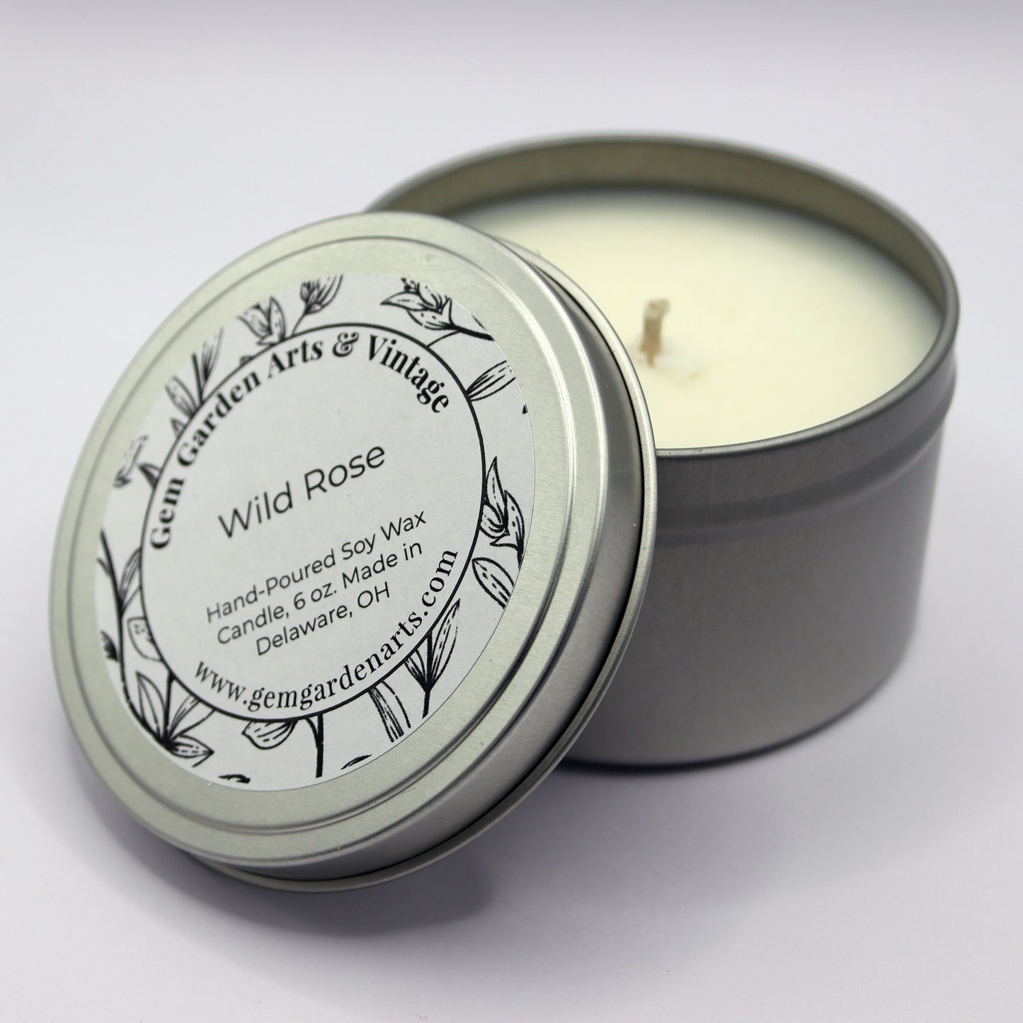 Wild Rose Hand-Poured Soy Wax Candle, 6 oz