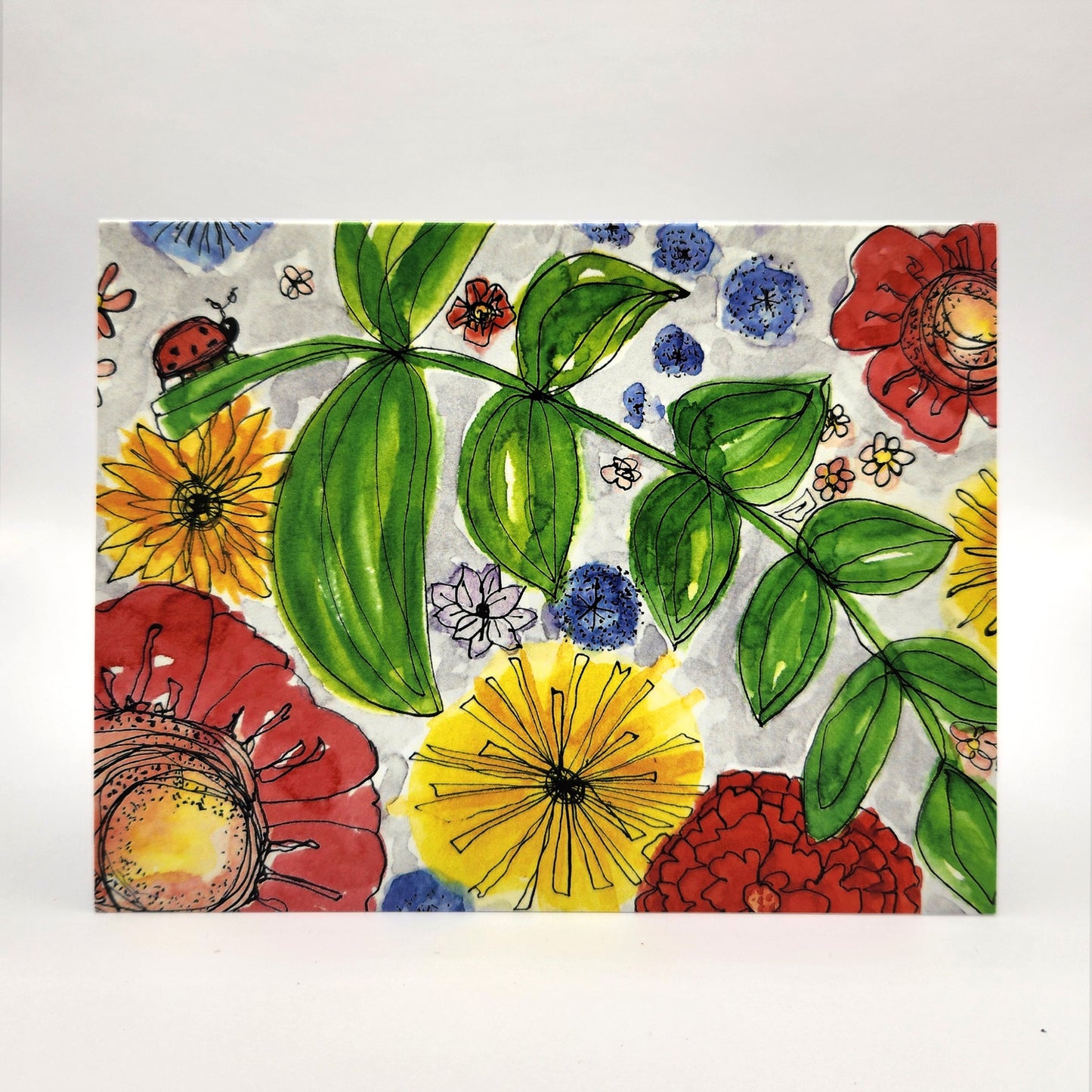 Ladybug Garden Note Card with Watercolor Art