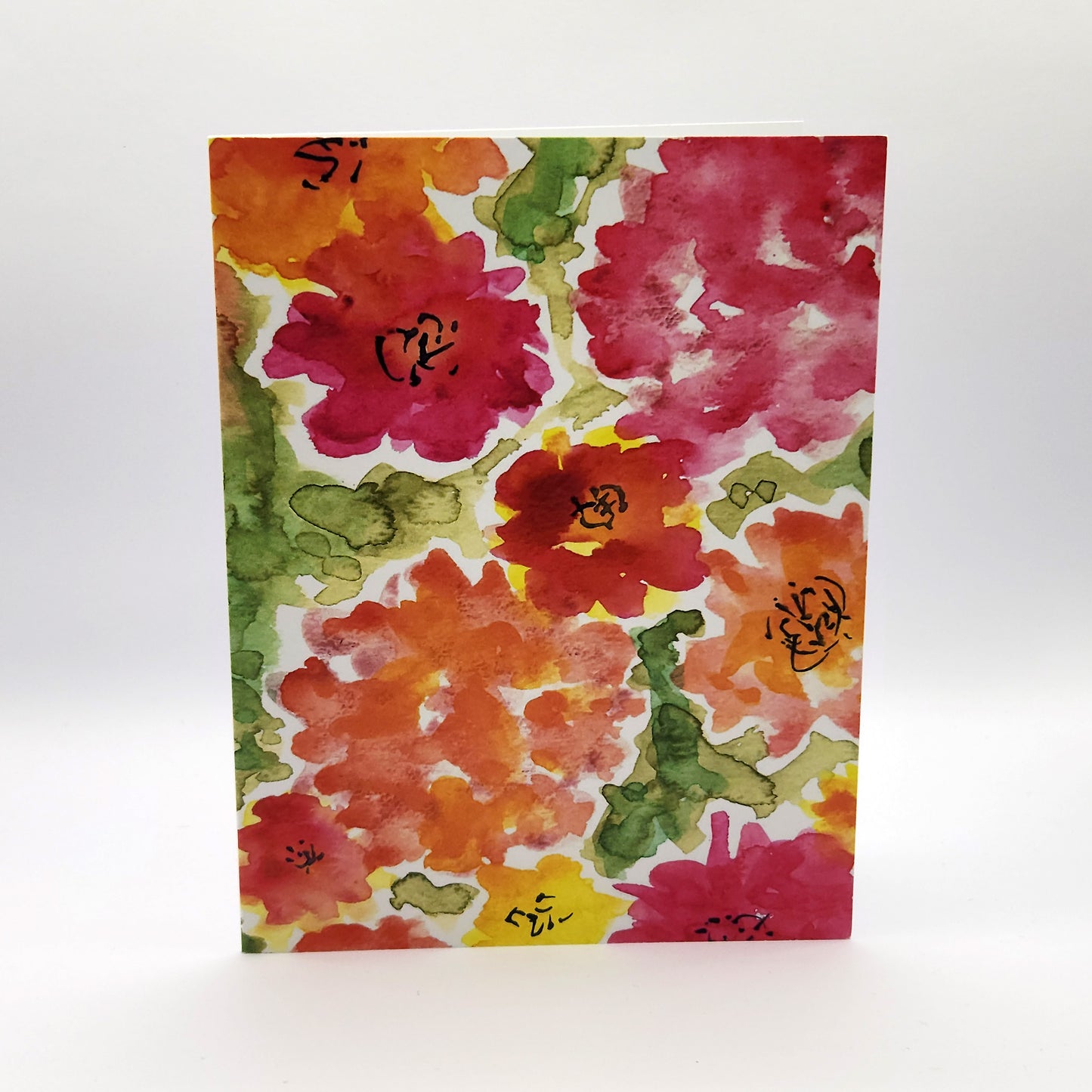 Watercolor Garden Note Card in Pink and Orange