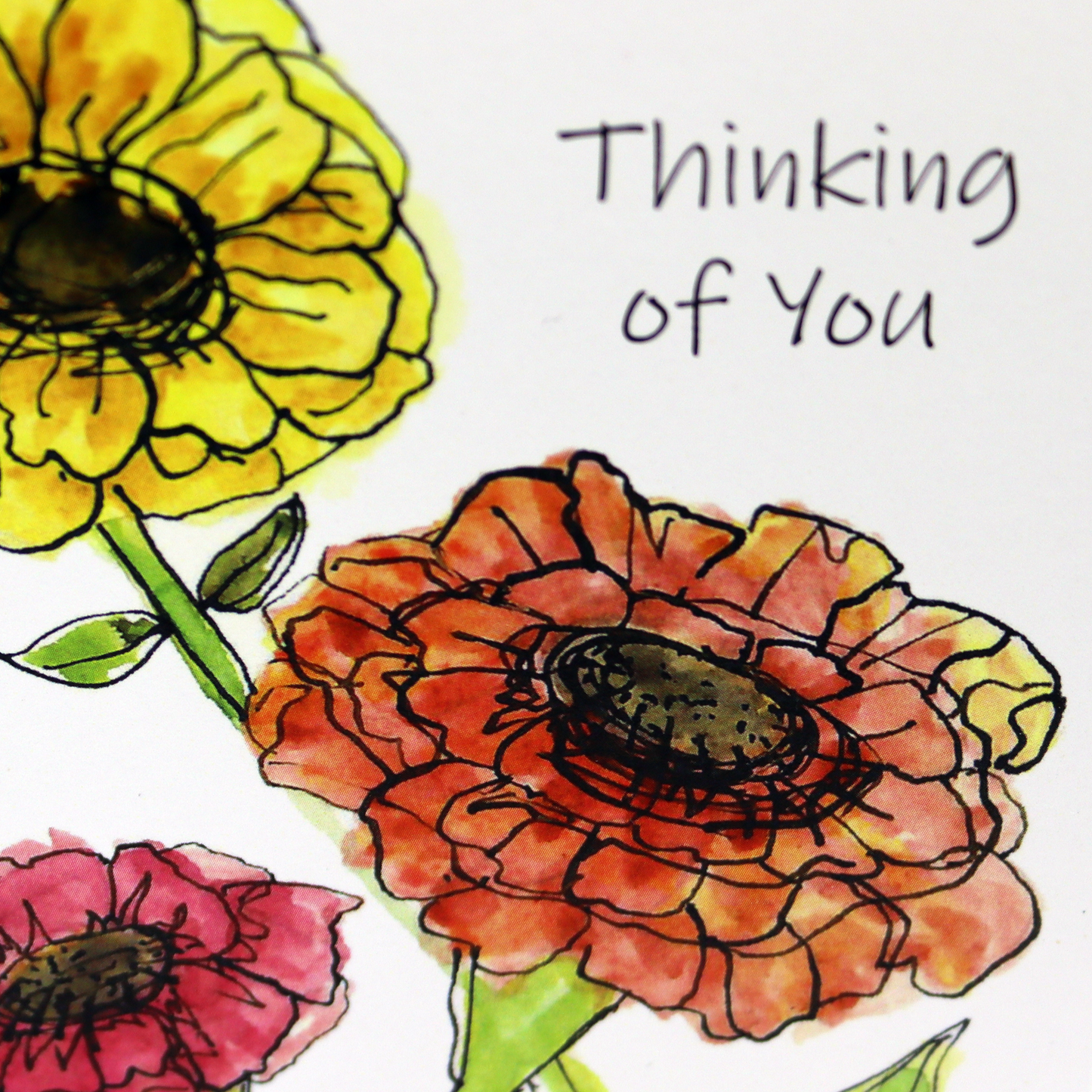 Thinking of You Card with Watercolor Zinnias