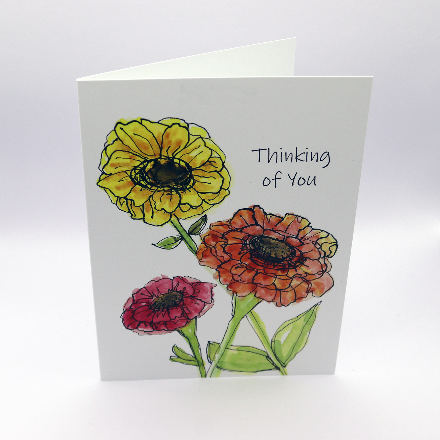 Thinking of You Card with Watercolor Zinnias