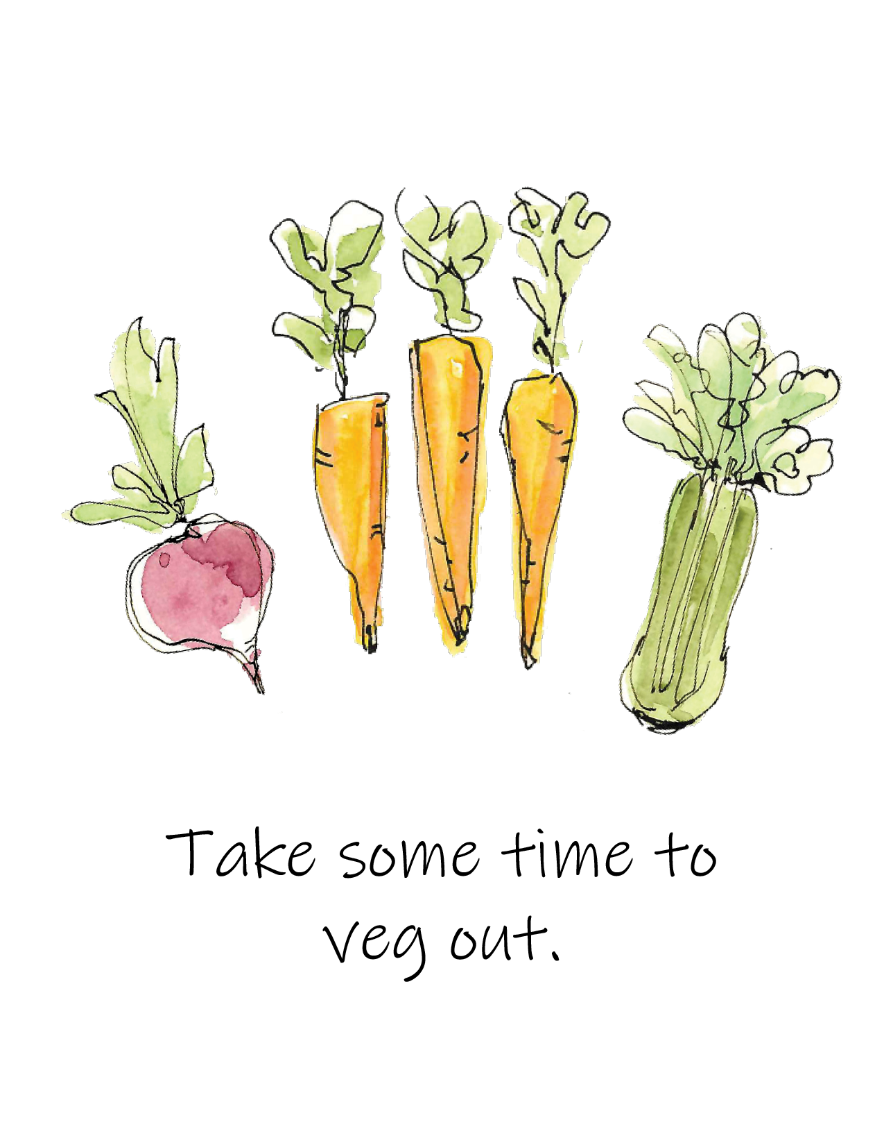 Veg Out Greeting Card with Watercolor Art