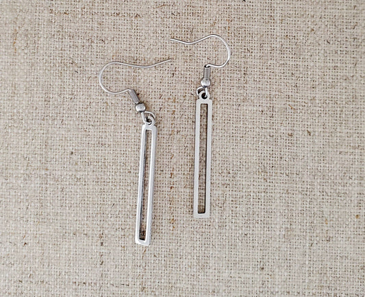 Stainless Steel Thin Open Rectangles Earrings